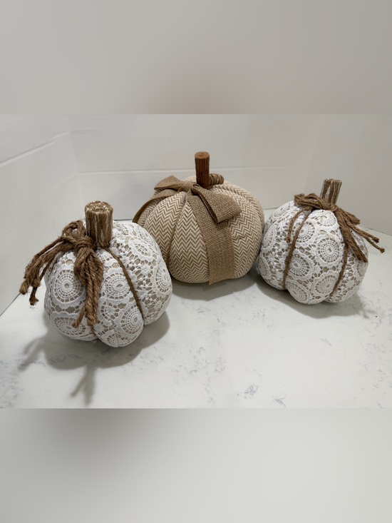 Other - Neutral Lace and Burlap Decorative Pumpkins - Set of 3